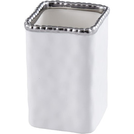 Pampa Bay VAN2718W Toothbrush Holder with Silver Pearls, 11.4 cm Height, Porcelain