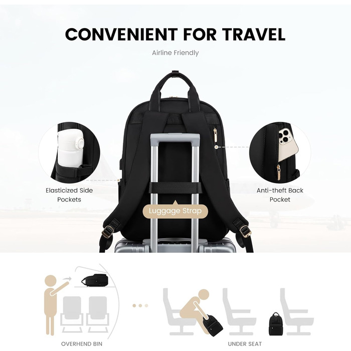 LOVEVOOK Рюкзак для жінок, великий, 18 дюймів, рюкзак для школи з відділенням для ноутбука, елегантний рюкзак для подорожей, рюкзак для університету, офісу, роботи, чорний, 18 дюймів, A-чорний