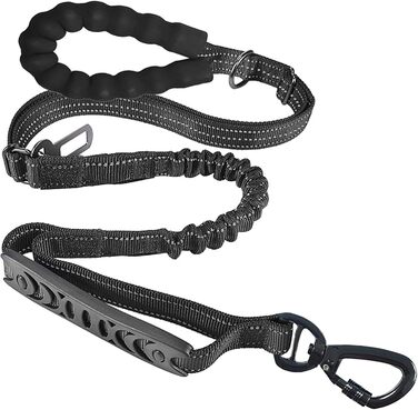 Міцна собача повідка-банджі з двома зручними ручками та автофіксатором, 1,2-1,5 м, чорна