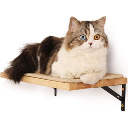 FUKUMARU Climbing Wall for Cats, Cat Bed Wall made of 2cm thick solid rubber wood with durable sisal scratching mat, 40x25cm Wall Cat Lounger/Cat Ladder