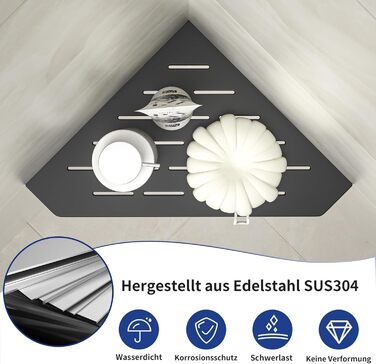Bernkot Corner Shower Shelf Black 304 Stainless Steel 254 mm Recessed Corner Shelf Tiled Wall Shelf Pentagon Shelf for Bathroom Storage, No Drilling Required, 1 Piece