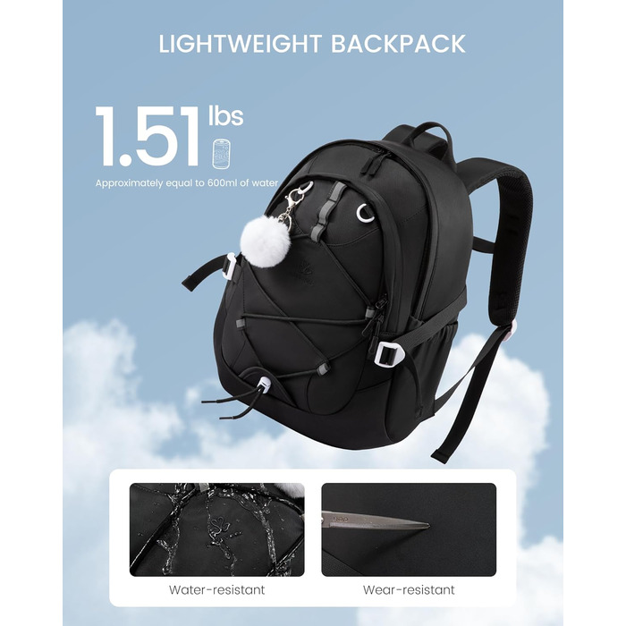 LOVEVOOK Рюкзак для підлітка, шкільний рюкзак для дівчинки 5 клас, рюкзак для дитини з нагрудною стрічкою, легка жіноча сумка, дитячий рюкзак LOVEVOOK від 8 років для школи, університету, дозвілля, 15.6' (Чорний, 17,3 дюйми)