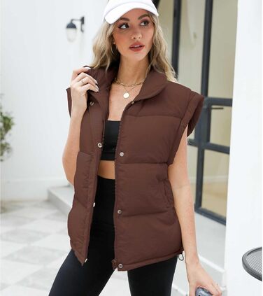 Жіноча пухова жилетка Ainangua з коміром-стійкою, блискавкою, без рукавів, тепла, з утеплювачем, для зими, легка куртка/манто (M, Коричневий)