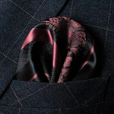 Набір краваток чоловічих JEMYGINS з поєднанням троянд та смужок (рожевий) з краватковою кліпсою та кишеньковим хустинкою