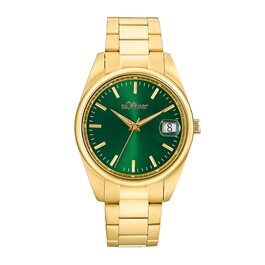 Годинник наручний s.Oliver для чоловіків, кварцовий, аналоговий, з браслетом з нержавіючої сталі, водонепроникність 5 bar, у подарунковій коробці (IP Gold / Зелений)