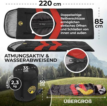 Спальний мішок HIMMELSZELT 4 сезони Outdoor -5°C до +10°C, 220x85 см, DRYSHIELD, для туризму, кемпінгу, риболовлі, чорно-зелений (чорно-червоний)