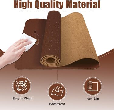 Підкладка на стіл шкіряна велика двостороння водонепроникна Robbenbraun 120x60 см для письма та малювання коричнева