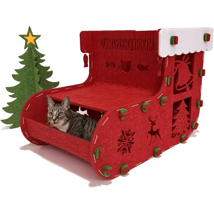 Кіт-будинок Petix Indoor великий, червоний, XXL (58×42×40 см) – для сну та ігор, різдвяна кучечка