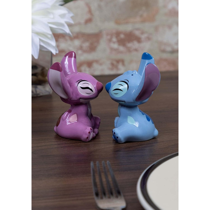 Enesco 6008687 Disney Ceramic Stitch and Angel Salt and Pepper Shakers, Stoneware, Multicolor
