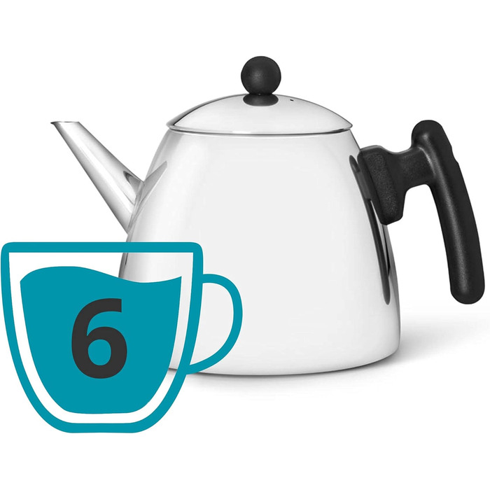 Bredemeijer Classic double-walled stainless steel teapot, 1.2 Liter, black handle
