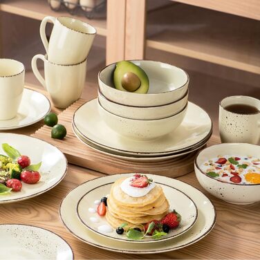 Набір посуду Vancasso NAVIA, 16 предметів, кераміка, для 4 осіб, розпис, тарілки, салатники, миски, кремовий