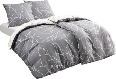 BEDSURE Комплект постільної білизни 135x200, бавовна, 4-х частинний, сірий/бежевий/помаранчевий. Комплект постільної білизни з ковдрою та двома наволочками 80x80 см, з принтом гілок, на блискавці, ÖKO-TEX, комплект постільної білизни
