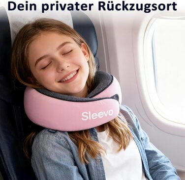 Подушка для шиї з Memory Foam - Подушка-вичерпачка для подорожей та літака - Ергономічна подушка для подорожей, захист від світла та пральна, з сумкою - Чорний (L) (Діти Рожевий)