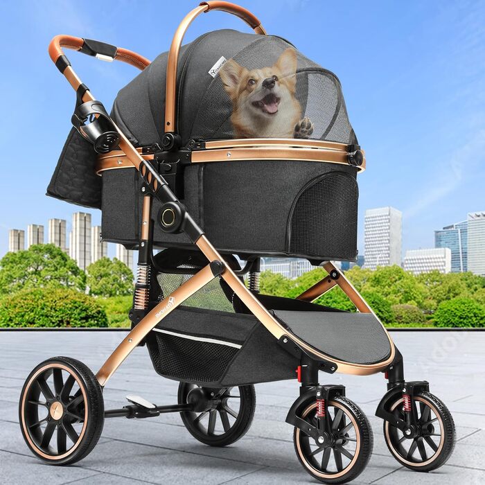 YITAHOME 3-in-1 Dog Stroller & Cat Carrier - Folding Pet Buggy for Dogs up to 20kg - Black