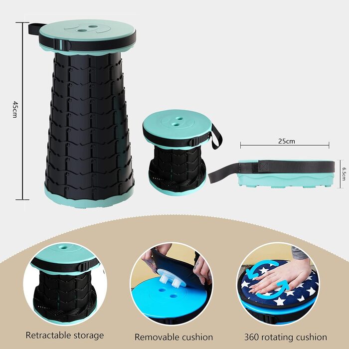 Складаний туристичний стілець-табурет, 440lbs, з сумкою, для кемпінгу, риболовлі, відпочинку на природі (Колір: Зелений)