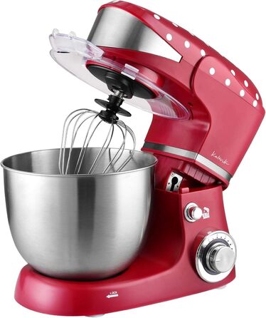 Kalorik TKG M 3014 Design Kitchen Machine with 5 Liter Stainless Steel Bowl, Die-Cast Stirring and Dough Hooks, 6 Speed Settings, Stainless Steel Whisk, Powerful 1000 Watts, Red