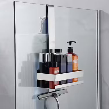Cooeco Shower Shelf for Hanging - No-Drill Shower Shelf Stainless Steel Hanging Shower Caddy for Glass Shower Enclosure without Drilling, Shower Shelf Shampoo Holder with Hooks for Frameless Glass Shower Door