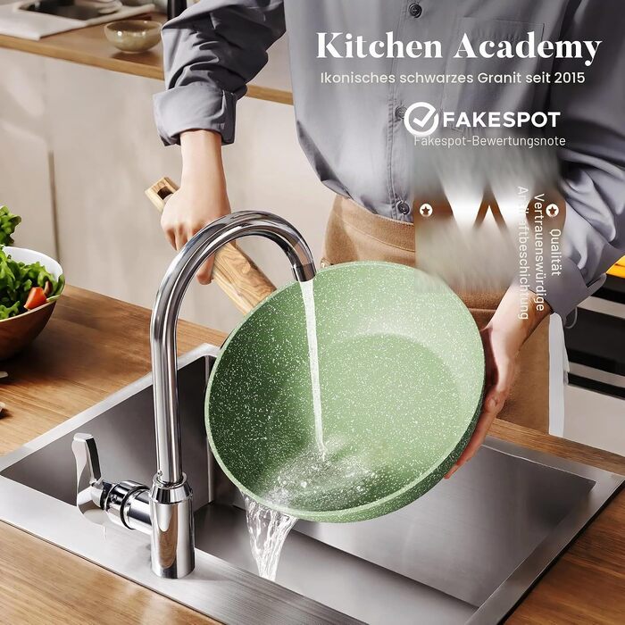 Набір посуду Kitchen Academy з гранітним антипригарним покриттям для індукційних плит, 17 предметів, зелений
