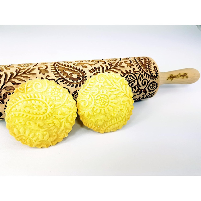 Індійська скалка з візерунком Paisley для тіста і кераміки Algis Crafts – декорована качалка для домашньої випічки