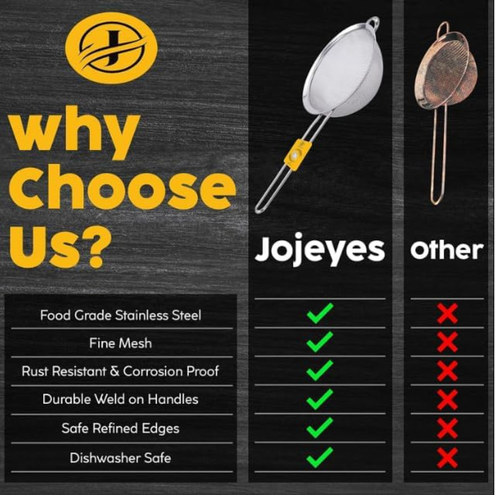 Набір сит Jojeys (20 см) - 3 розміри, нержавіюча сталь, кухонне сито для приготування та випікання, миється в посудомийній машині