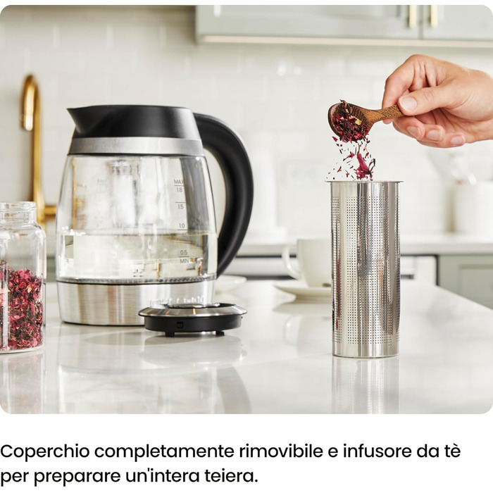 Електричний чайник Chefman 1.8L з нержавіючої сталі, автоматичне вимкнення, захист від перегріву, скло Borosilikat, функція підігріву