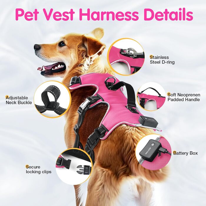 Світловідбиваючий нашийник для собак Jewyow з LED, перезаряджуваний, м'який, регульований, водонепроникний, для середніх та великих собак, зелений (рожевий, M)