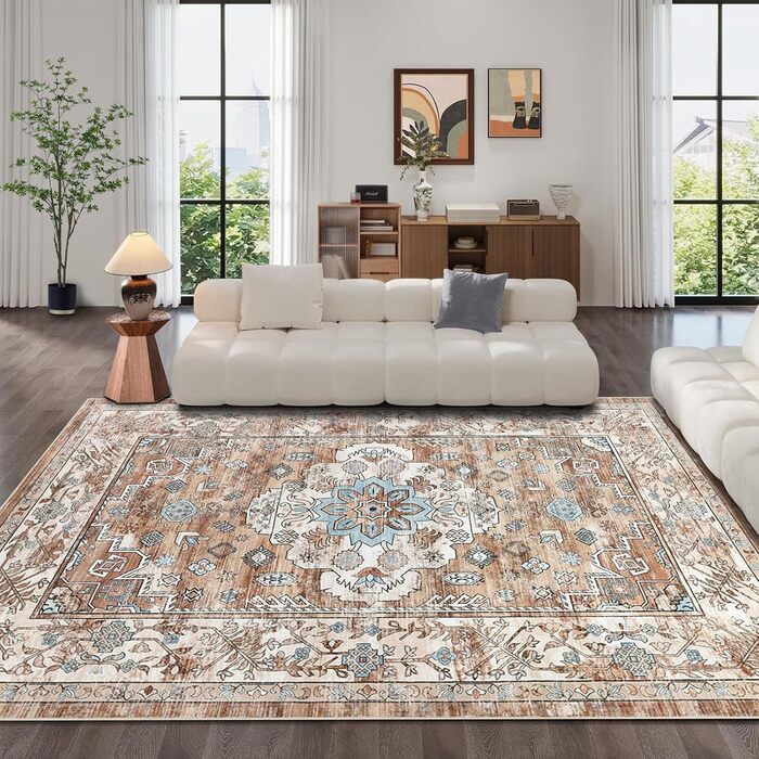Килим Enyhom Boho Mandala 180x270 см, кремовий, нековзкий, м'який, короткий ворс, для вітальні, спальні, кухні, машинне прання
