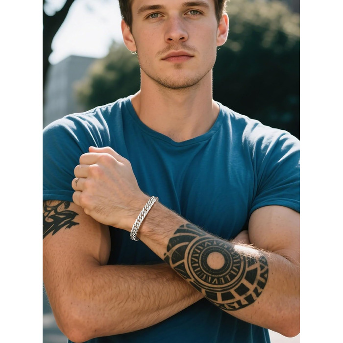 Чоловічий браслет Richsteel з нержавіючої сталі сріблястого/золотого/чорного кольору, ширина 8/12/17 мм, довжина 19/21/23 см, кубинський ланцюг, подарункова коробка. (23 см, 8 мм, срібло)