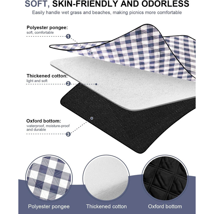 Плед для пікніка LIVEHITOP водонепроникний XXL (200x200 см, бежевий) для пляжу, кемпінгу, парку, BBQ