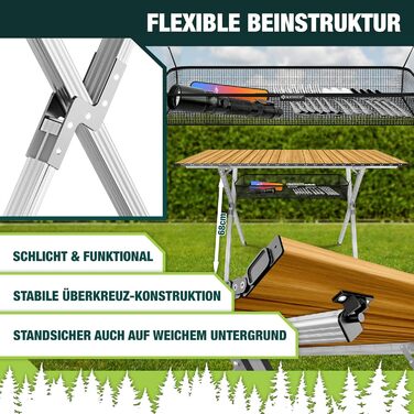 Складний кемпінговий стіл KESSER® 120x70 см з алюмінієвим каркасом та стільницею під дерево, до 100 кг, з сумкою для транспортування