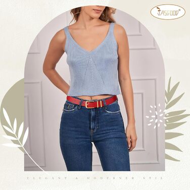 Жіночий шкіряний ремінь JasGood з золотою пряжкою для джинсів, штанів, суконь - червоний колір, розмір S (65-75 см)