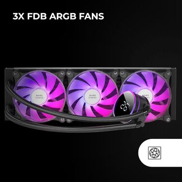 Mars Gaming ML-LCD360: Схолодження рідинне AIO, 600W, 3x 120mm ARGB вентилятори, LCD дисплей, помпа Opti-Chamber 3rd Gen, чорний