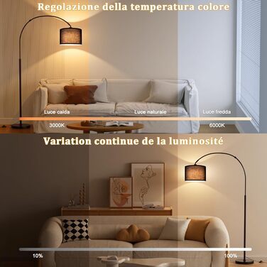 Торшер для вітальні Stehlampe з димером, LED E27, пульт ДУ, 3000K-6000K, бежевий (чорний абажур + чорна база)