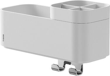 Tiger 2-Tier Bathroom Shelf with Integrated Toothbrush Holder and Hooks, Bathroom Shelf for Shower and Vanity to Store Bathroom Accessories, Color: White