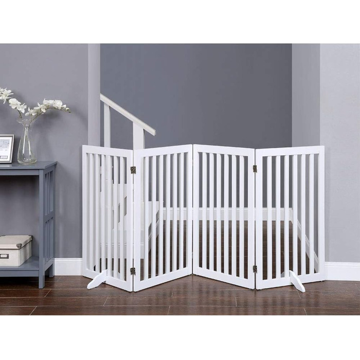 Захист для собак Unipaws: відбійник для сходів, без свердління, дерев'яне дитяче огорожа, розкладне, для каміна, з ніжками, білий (4 елементи, 91 см)