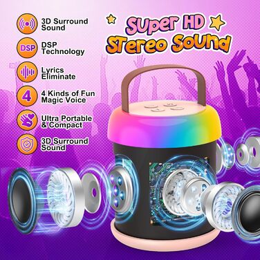 Караоке машина для дітей з 2 мікрофонами, рожева, єдиноріг, 3-12 років