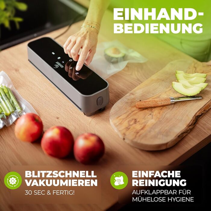 Вакуумний пакувальник SEALWAVE для продуктів харчування: потужний, широкий зварювальний шов, тихий та ефективний, універсальний (для вологих та сухих продуктів), легке очищення, з 10 безкоштовними пакетами