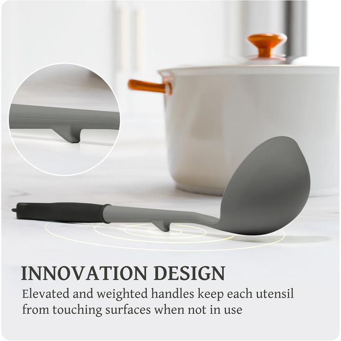 Набір кухонних аксесуарів Kikcoin 43 шт. - Силіконовий набір кухонних інструментів, безпечний для миття в посудомийній машині, лопатки для антипригарного посуду, 230°C, термостійкі кухонні помічники з підставкою, BPA-free, колір: авокадо (сірий)