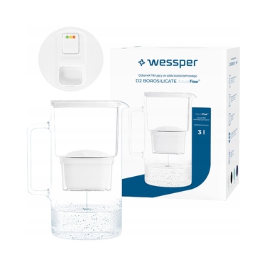 Скляний фільтр-кувшин Wessper D2 BOROSILICATE FF 3л, білий + фільтр