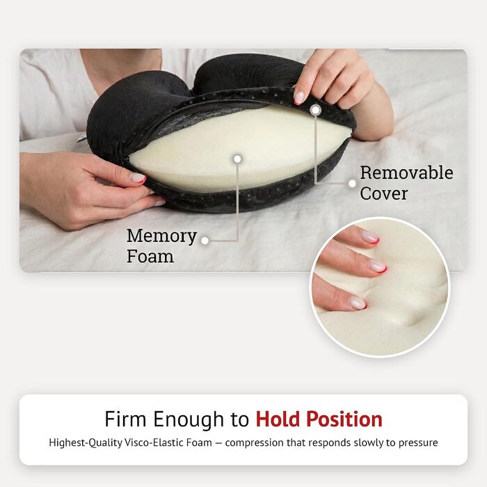 Подушка для подорожей AERIS з ефектом пам'яті (Memory Foam) з плюшевим велюровим чохлом та сумкою для транспортування — ергономічна подушка для шиї в літак, авто, поїзд