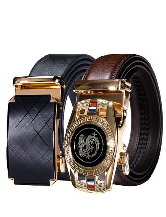 Чоловічий шкіряний ремінь Barry Wang чорний з автоматичною пряжкою (3 в 1), регульований бізнес-пояс, 130 см, у подарунковій коробці