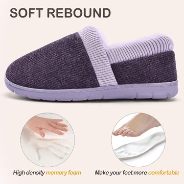 Тапочки для дому жіночі теплі з меморі-піною зимові, розмір 36-43 EU, м'ятно-зелені (42/43 EU, фіолетові)