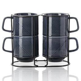 Набір кавових чашок з підставкою, 4 шт. (370 мл, морська синя)