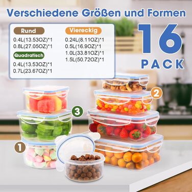 Набір контейнерів для зберігання YASHE з кришкою 38 шт. (19 контейнерів + 19 кришок), герметичні, BPA-Free, для кухні, з етикетками (SE-16PCS)