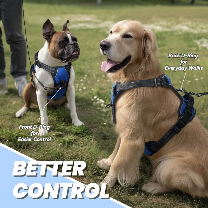 Нашийник для собак VIVAGLORY Easefit, антинатяг, з ручкою, для прогулянок та тренувань, м'який, анти-вислизання, розмір M (51-74 см), колір: кобальт