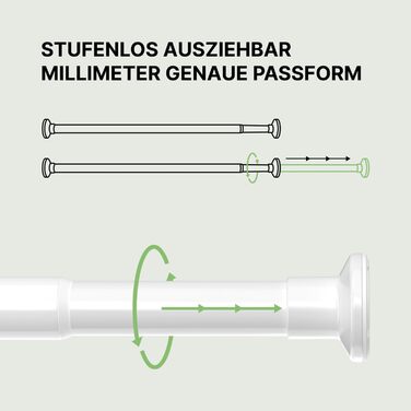 Штанга для карнизів без свердління, біла, Ø 25 мм, телескопічна - для штори, душової кабіни, вікна, кімнати, кухні (70-120 см)