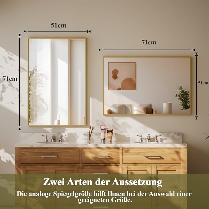 Дзеркало настінне прямокутне BEAUTYPEAK 81x61 см з металевим каркасом, безпечне для ванної кімнати, спальні, вітальні