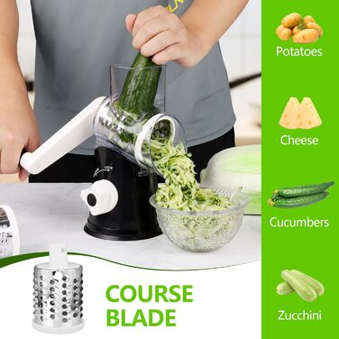 Ручна тертка для сиру та овочів Diealles Shine з ручкою, 3 змінні леза з нержавіючої сталі, для сиру, овочів, горіхів, кави