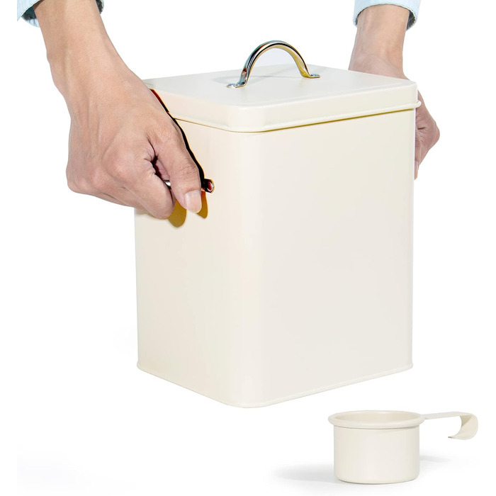 Кошик для порошку Theo&Cleo 6.5L, металева коробка для порошку, контейнер для корму для собак та котів, кавових зерен (Матовий бежевий)
