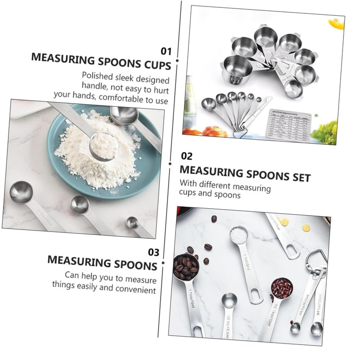Mikinona 15St Measuring Spoon Conversion Chart Portable Rice Spoon Measuring Cup Baking Mini Shovel Measuring Cup Set Measuring Cups Set Kitchenware Multipurpose Shovel Stainless Steel Silver